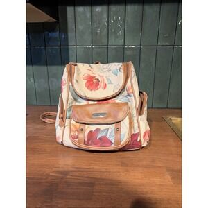 MultiSac Backpack Tote Purse White Tan Multicolor Floral